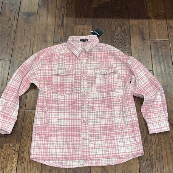 Faux Pearl Tweed Pink And Cream Shacket 